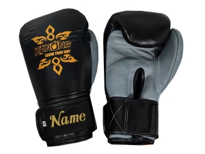 Custom Boxing Gloves : KNGCUST-R-416 Black/Grey