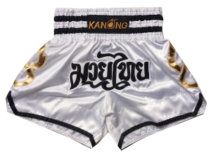 Kanong Kids Thai Boxing Shorts : KNS-143-White-K