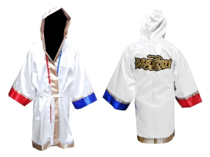 Custom Boxing Robe + Muay Thai Shorts : White/Thai Flag